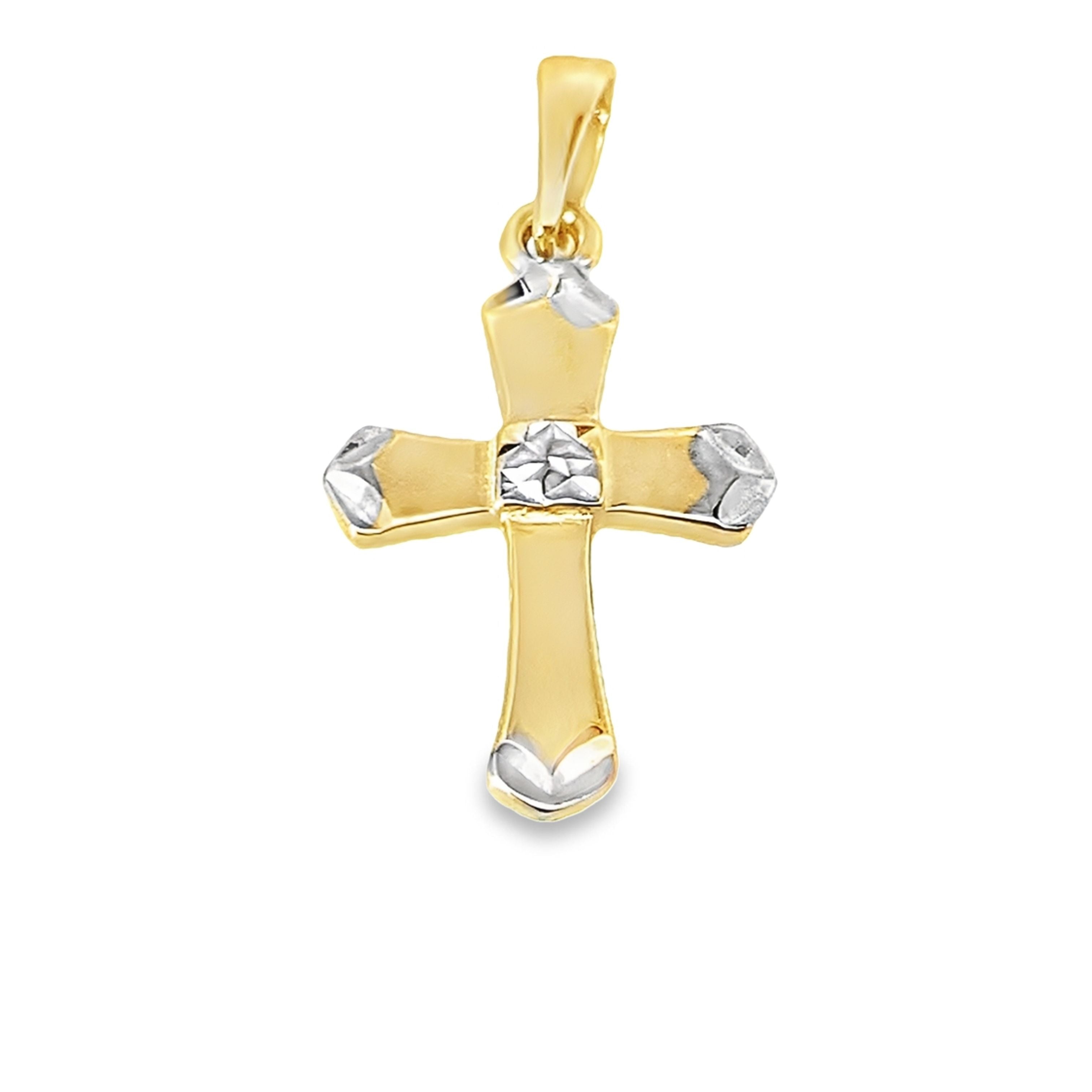 10K Two Tone Small  Cross Charm 0.4Dwt