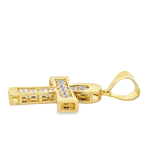 14K Yellow Gold Cross Charm W/Cubic Zirconia 1.3Dwt