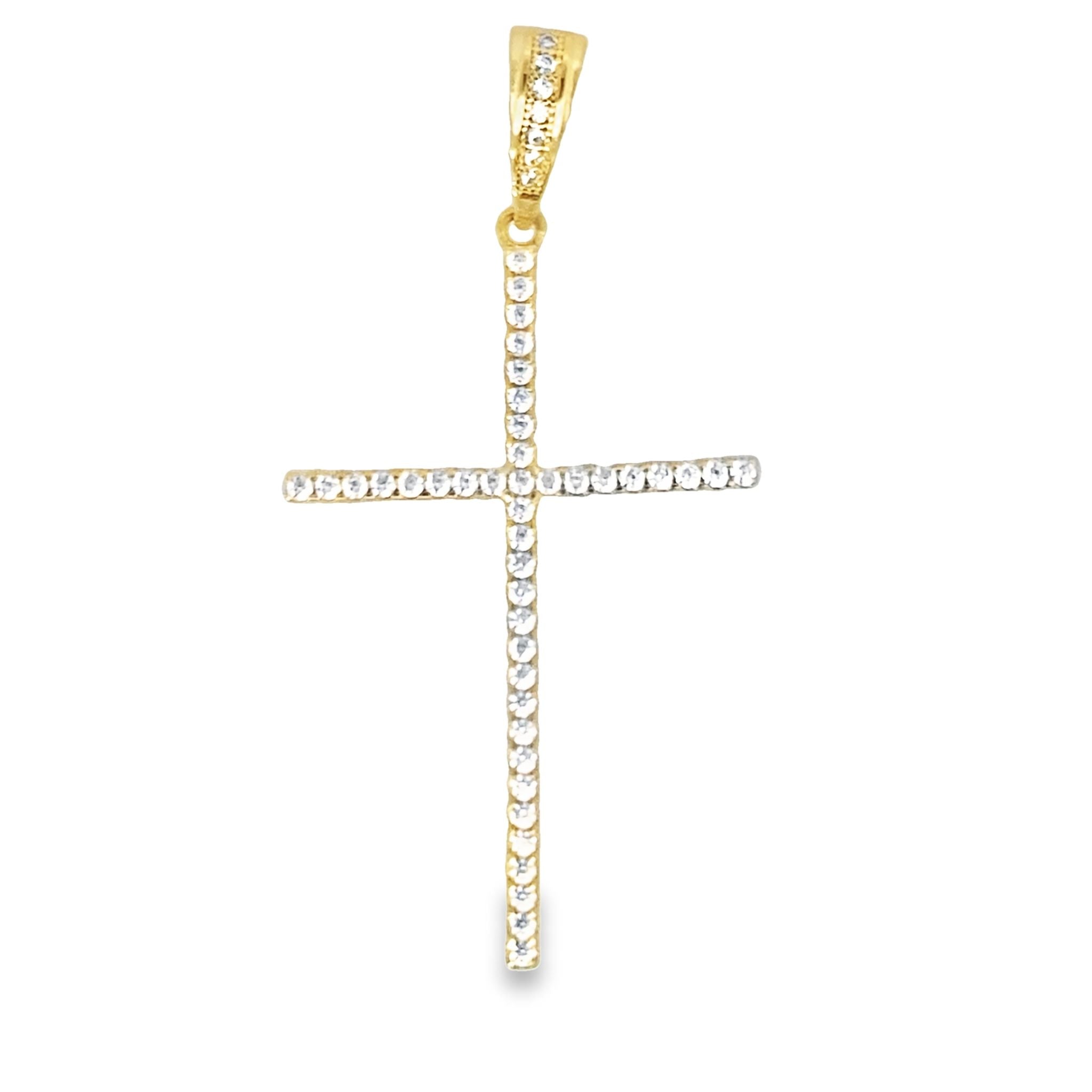 14K Yellow Gold Cz Cross Pendant 1.6Dwt
