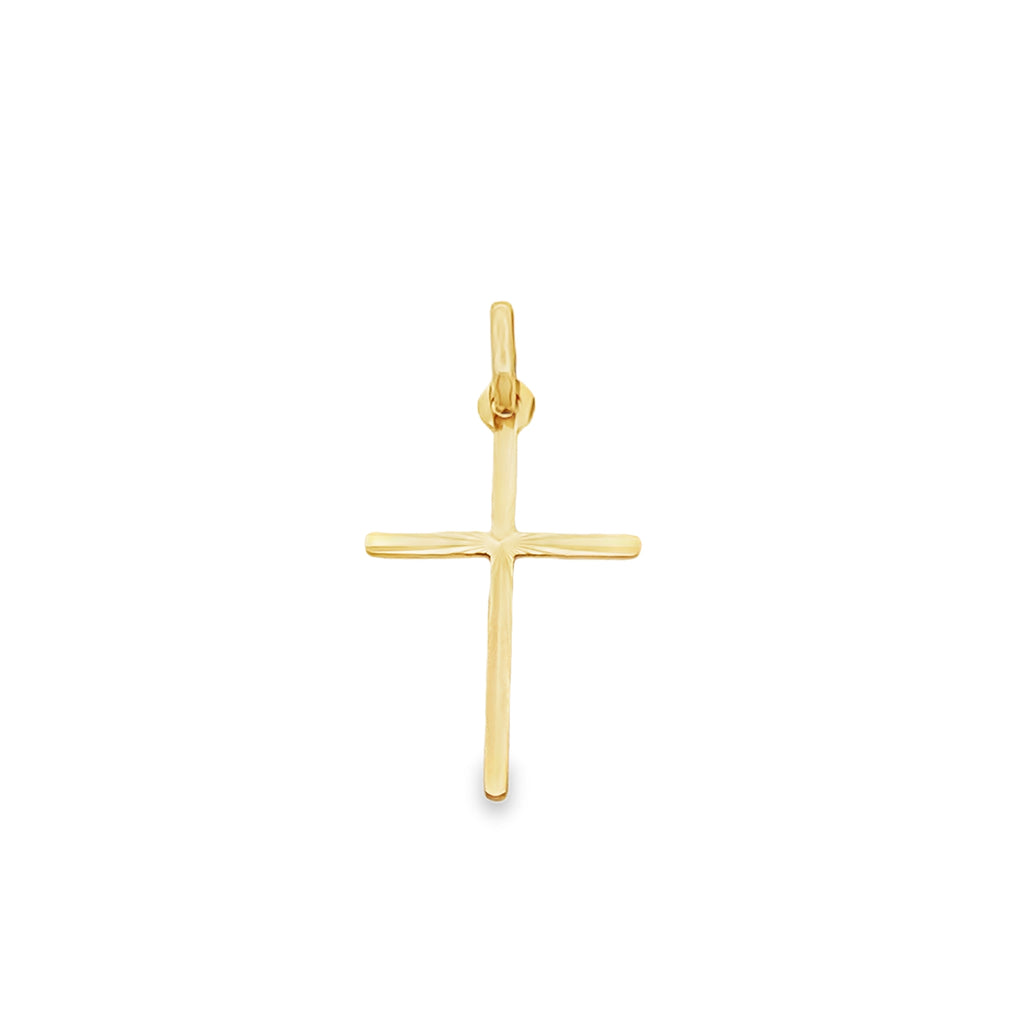 14K Yellow Gold Small Diamond Cut Cross Charm 0.2Dwt
