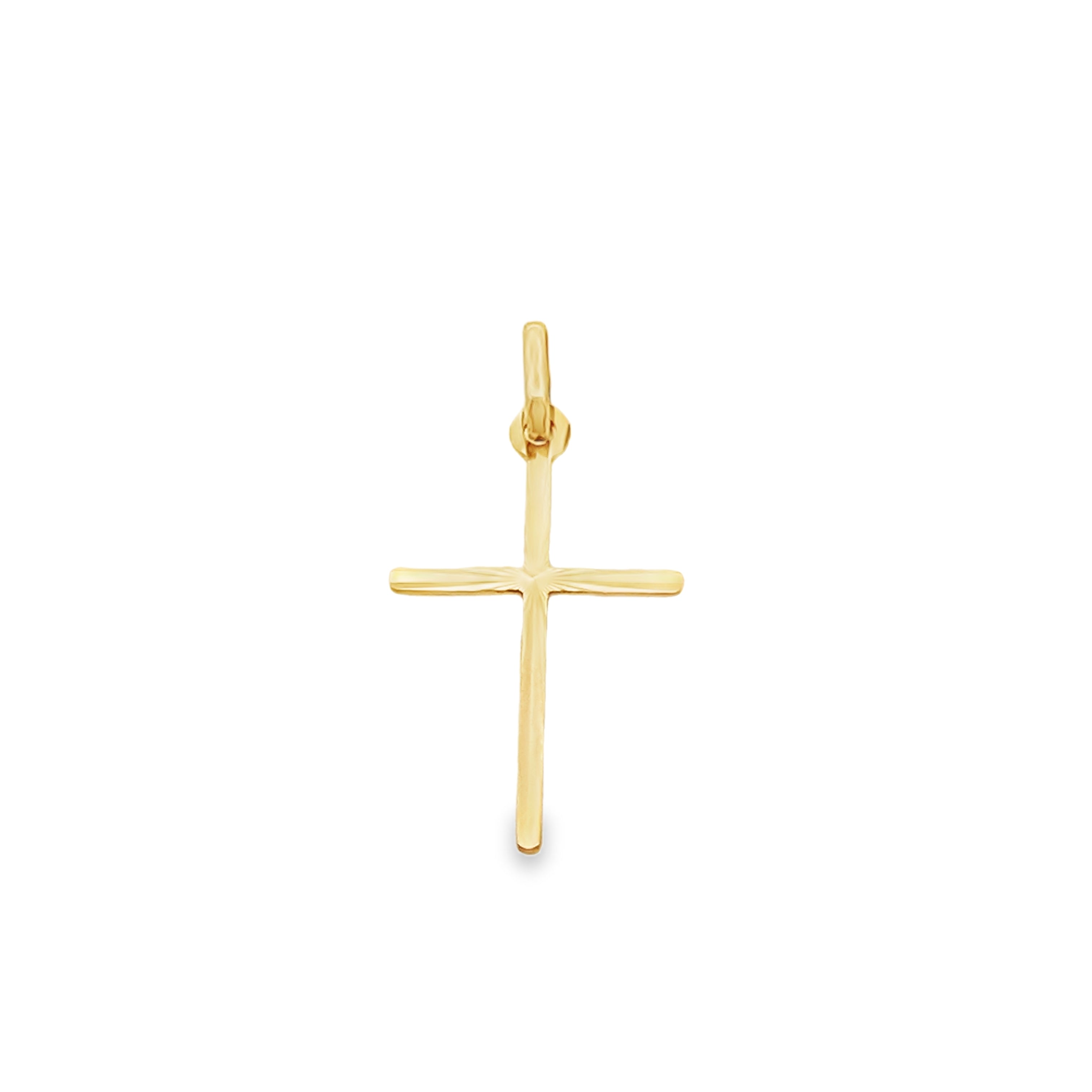 14K Yellow Gold Small Diamond Cut Cross Charm 0.2Dwt