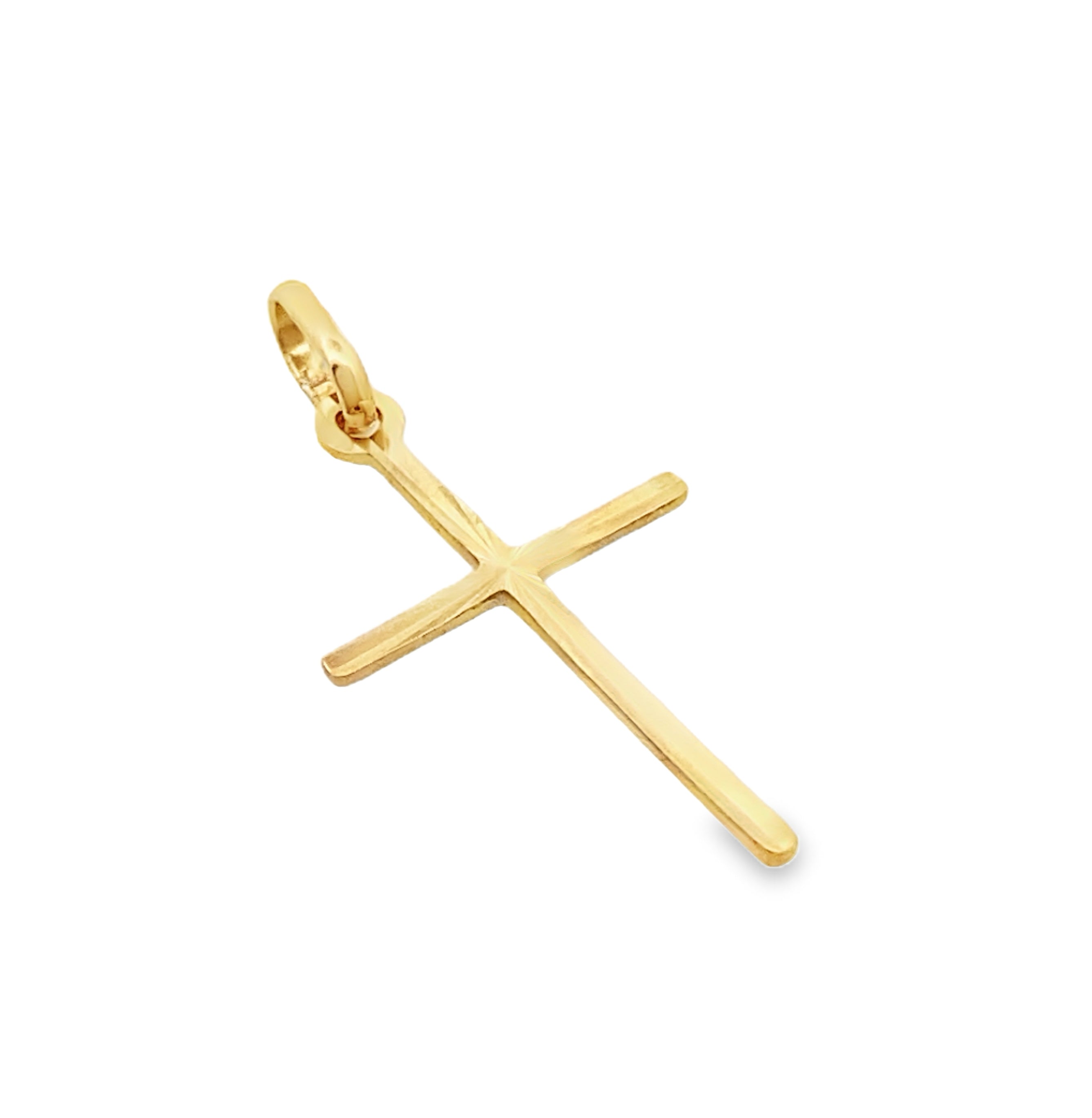 14K Yellow Gold Small Diamond Cut Cross Charm 0.2Dwt
