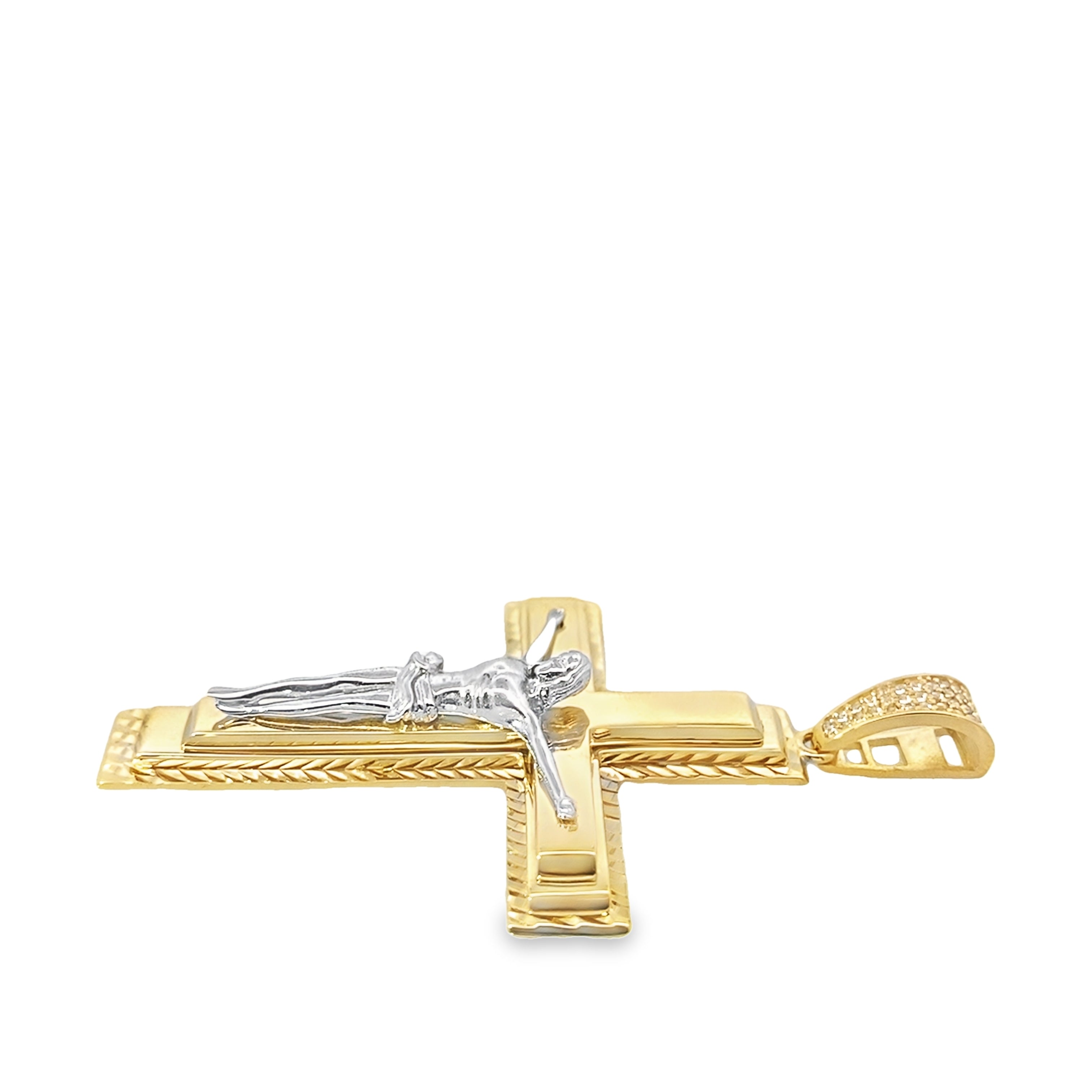 14K Two Tone Gold Crucifix Pendant 8.4Dwt