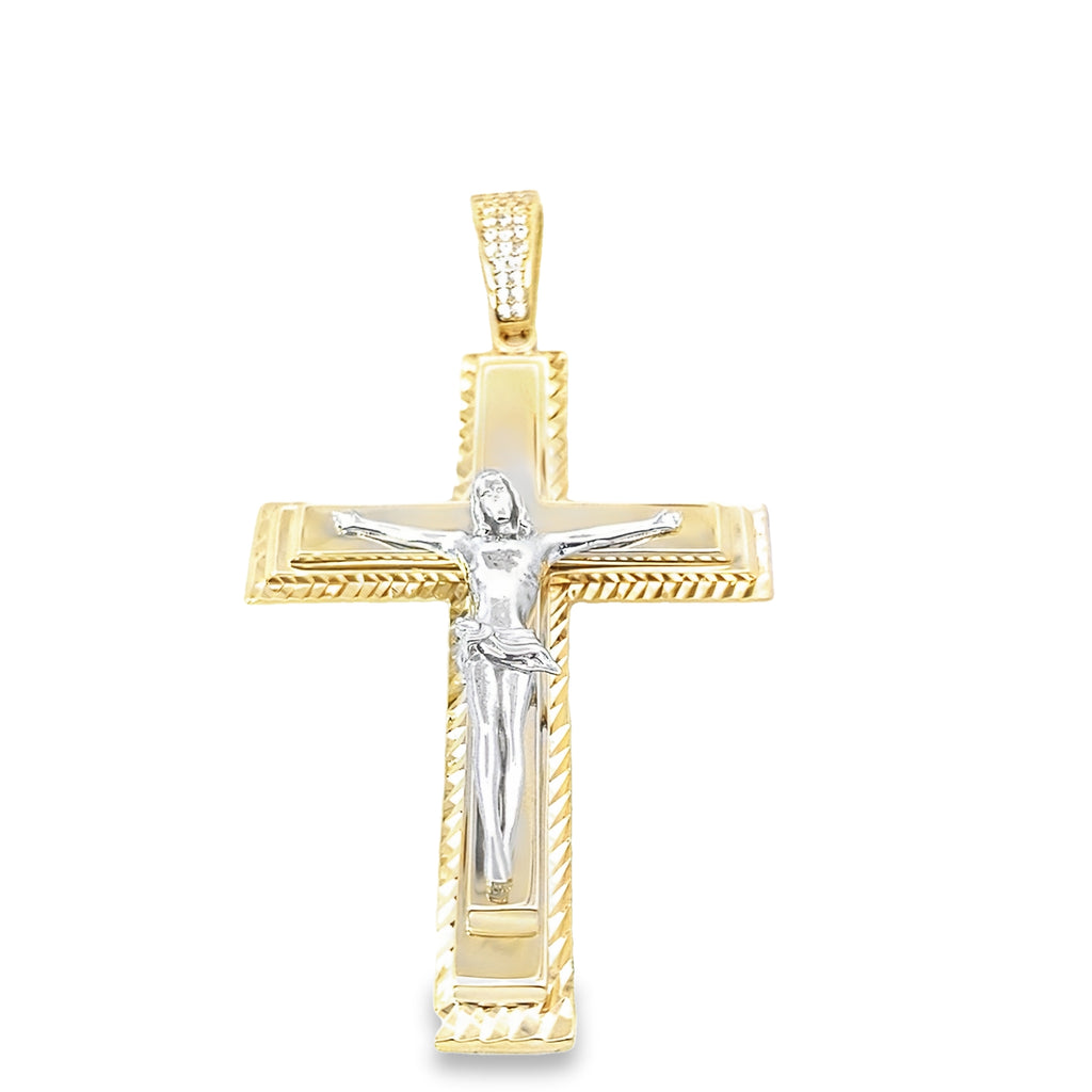 14K Two Tone Gold Crucifix Pendant 8.4Dwt