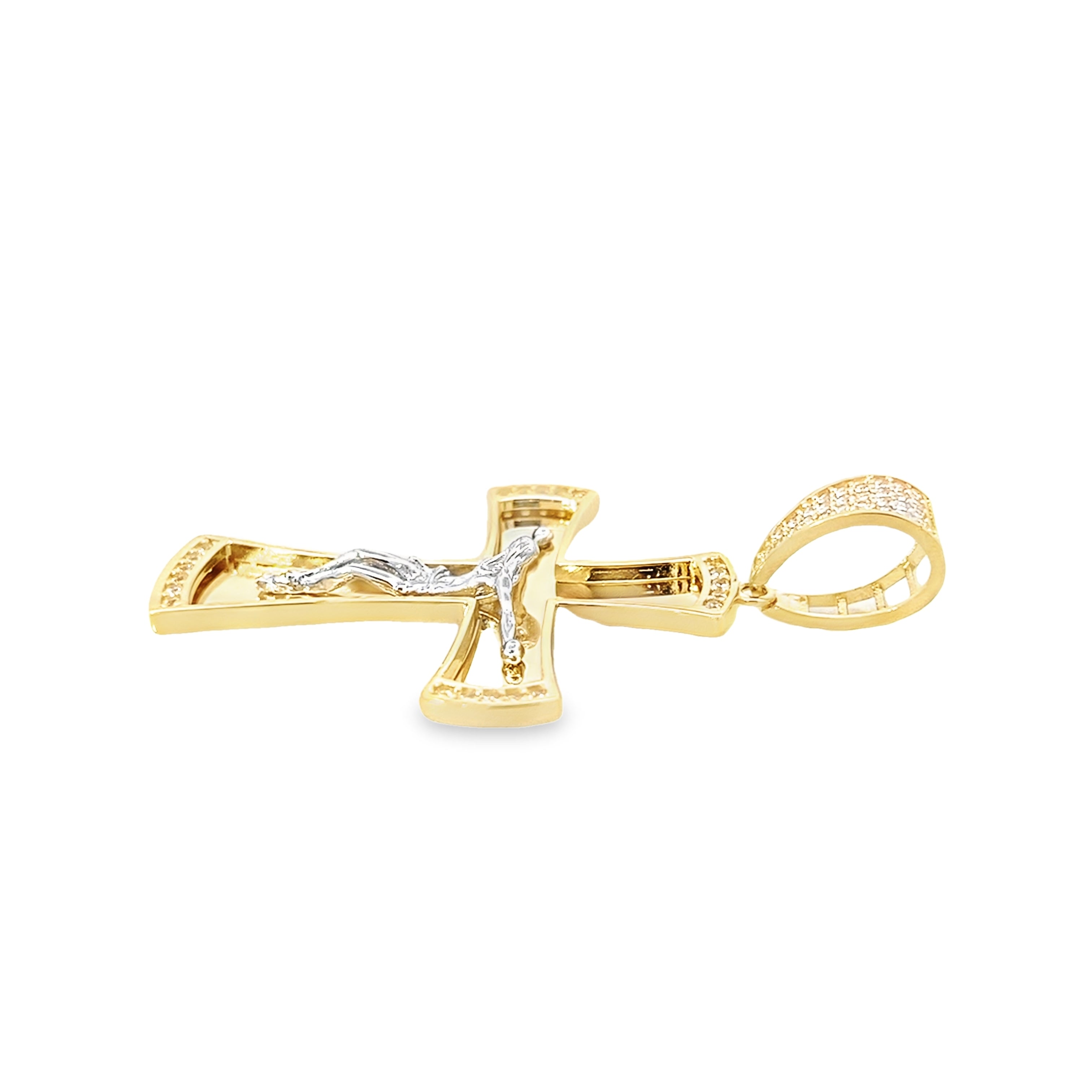 14K Two Tone Crucifix Pendant 4.1Dwt