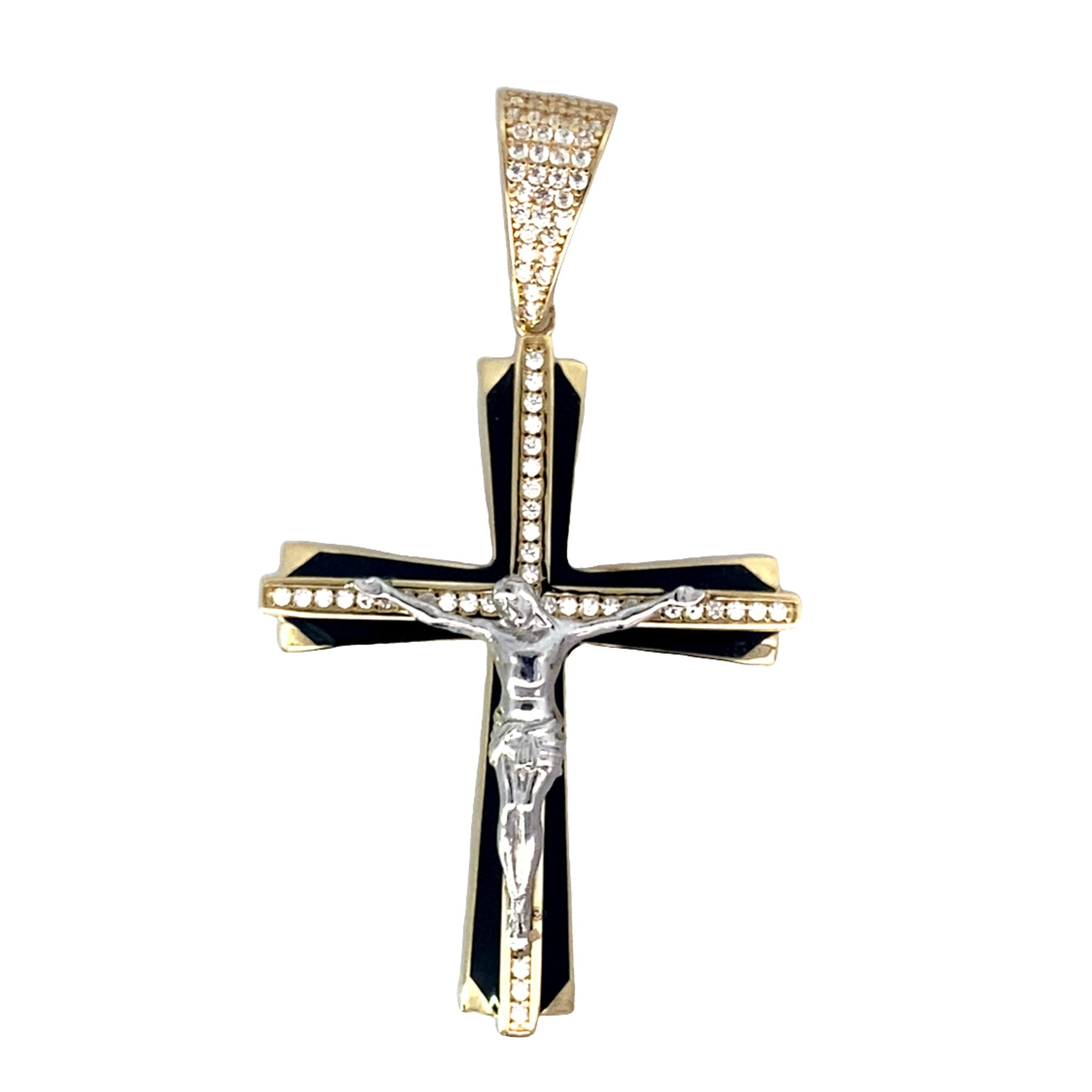 14K Two Tone Cz Crucifix Pendant 4.7Dwt