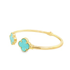 14K Yellow Gold Teal Stone Flower Hinged Bangle 5.1Dwt