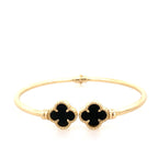 14K Yellow Gold Onyx Flower Hinged Bangle 5.0Dwt