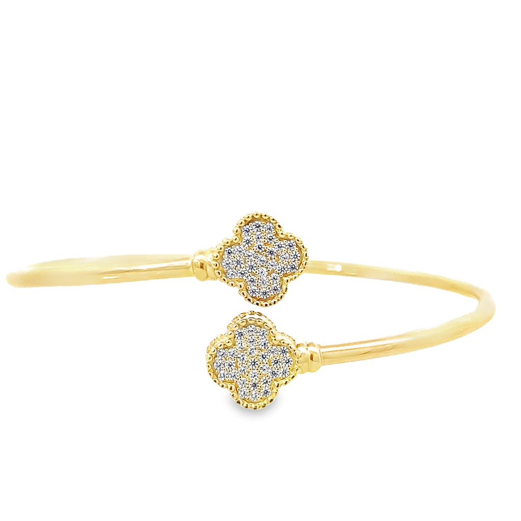 14K Yellow Gold Cz Flowers Bangle 4.4Dwt