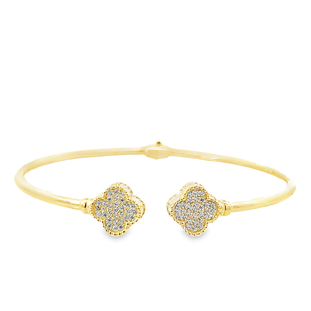 14K Yellow Gold Cz Flowers Bangle 4.4Dwt
