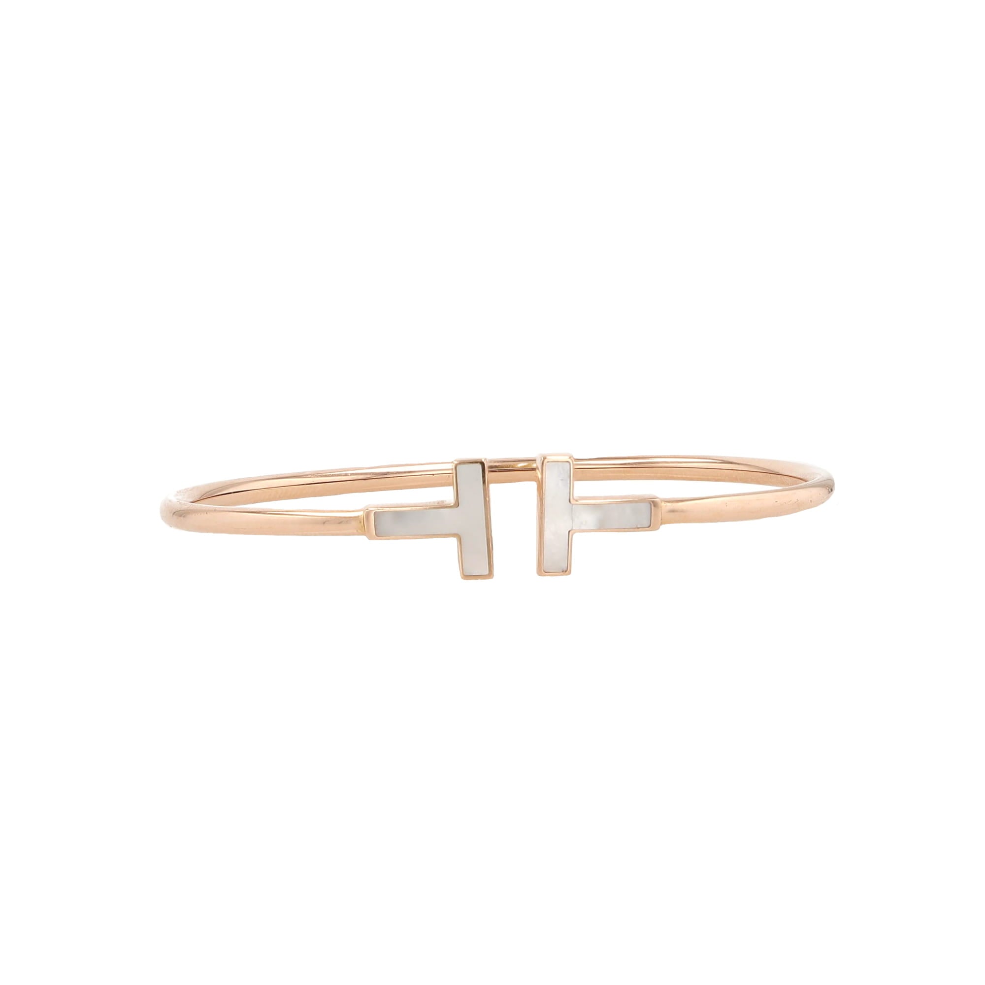 18K Rose Gold T Wire Bangle W/ Mother Of Pearl 4.2Dwt