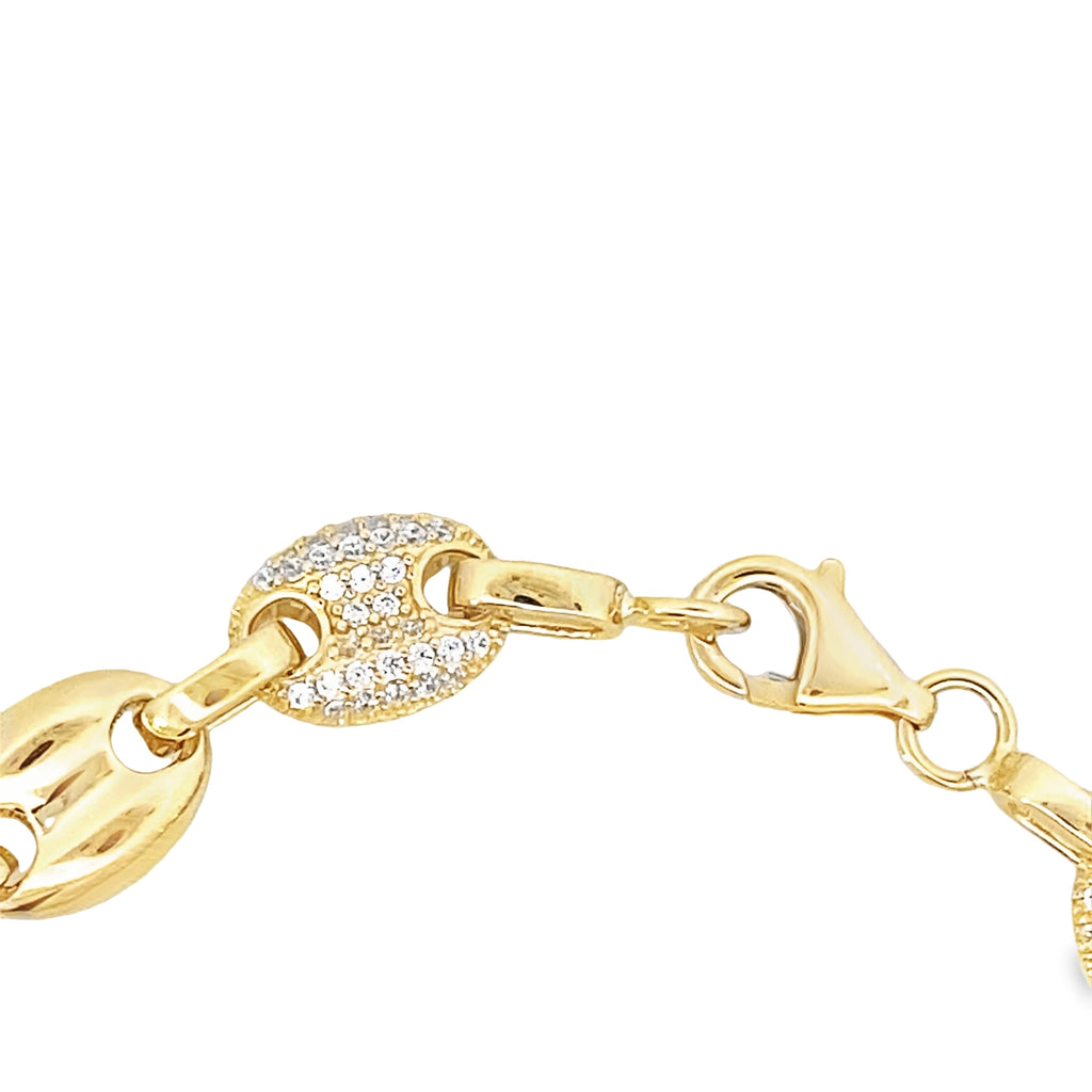 14K Yellow Gold Cz Mariner Puff Link Bracelet 7.5In 7.2Dwt