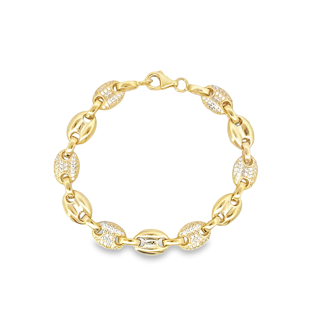 14K Yellow Gold Cz Mariner Puff Link Bracelet 7.5In 7.2Dwt