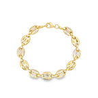 14K Yellow Gold Cz Mariner Puff Link Bracelet 7.5In 7.2Dwt