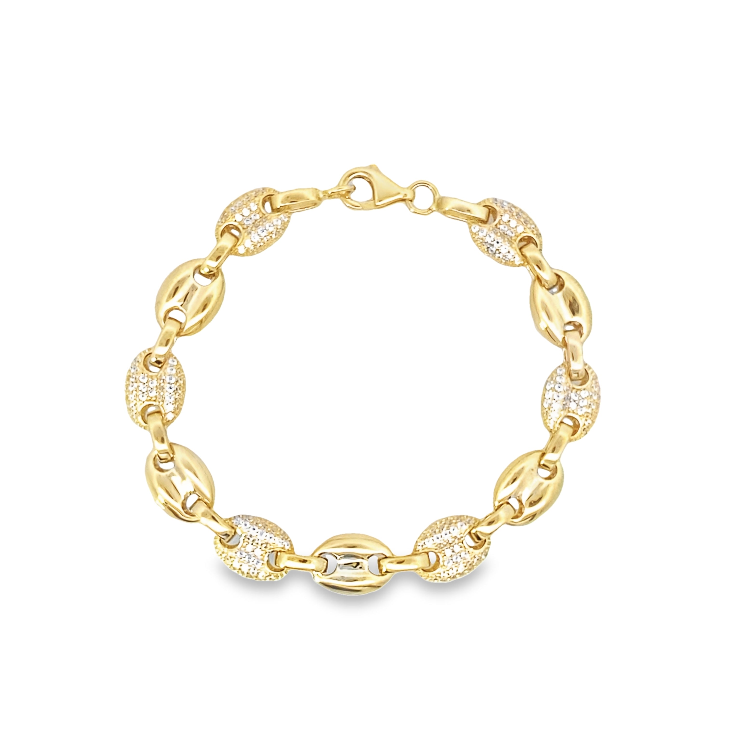 14K Yellow Gold Cz Mariner Puff Link Bracelet 7.5In 7.2Dwt