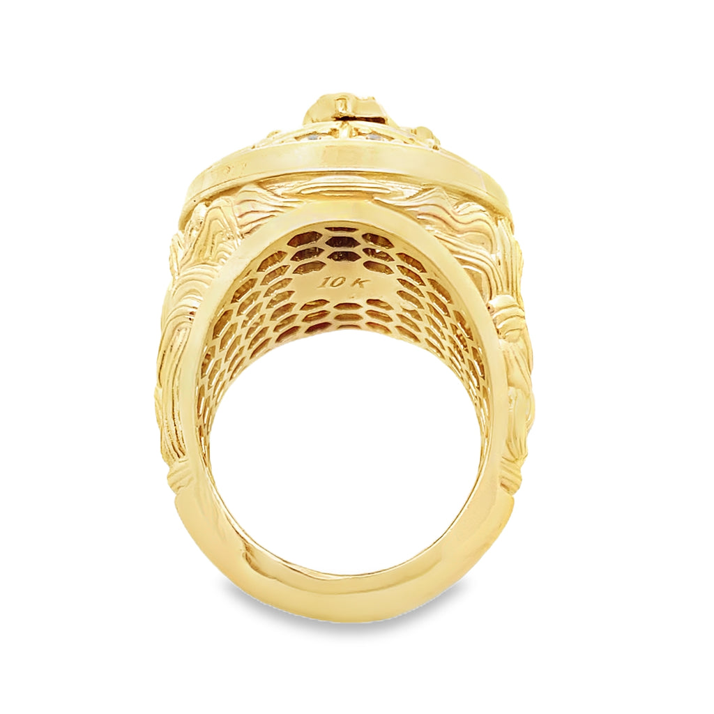 10K Yellow Gold Cz Rosetta W/ Caridad Del Cobre Mens Ring Size 11 10.7Dwt