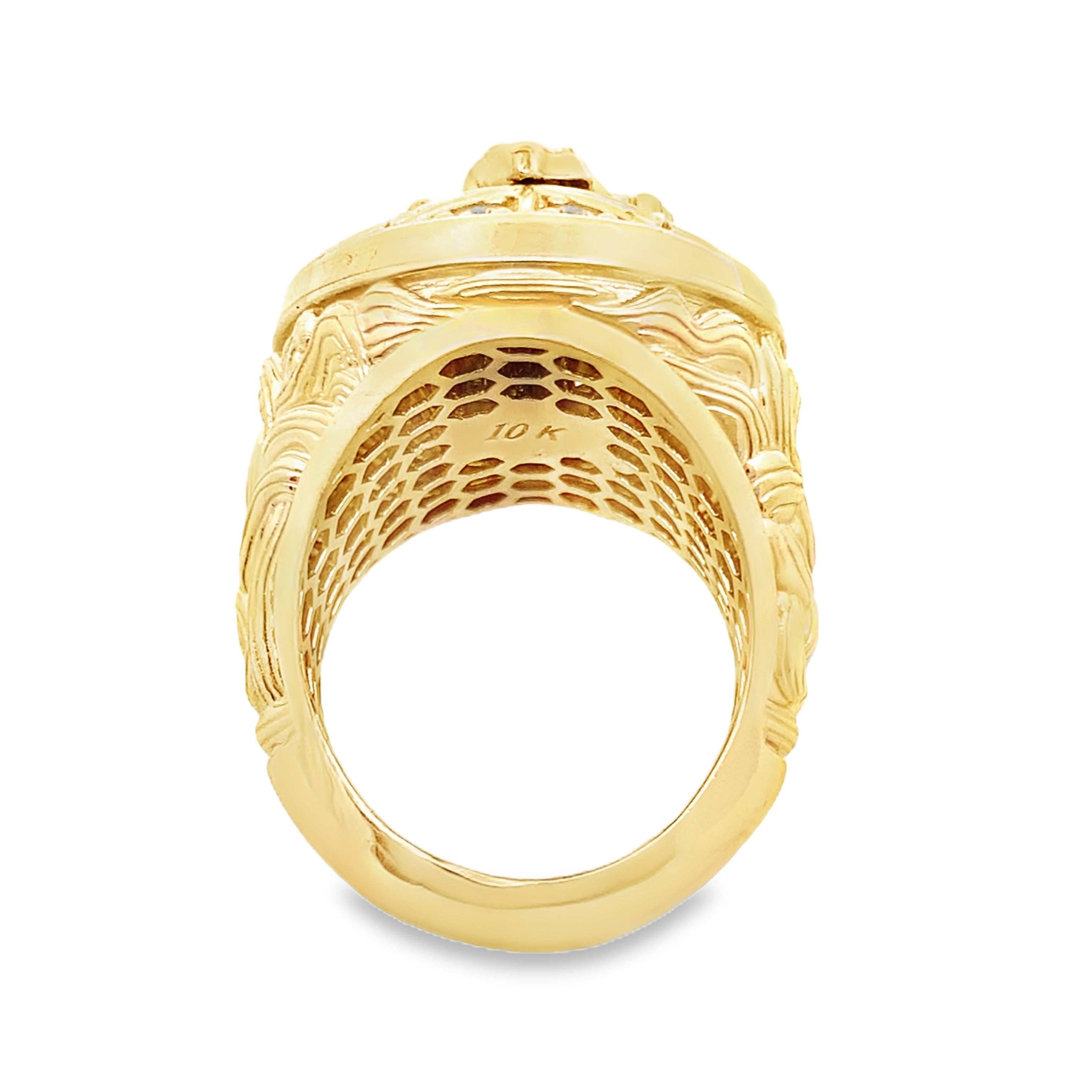 10K Yellow Gold Cz Rosetta W/ Caridad Del Cobre Mens Ring Size 11 10.7Dwt