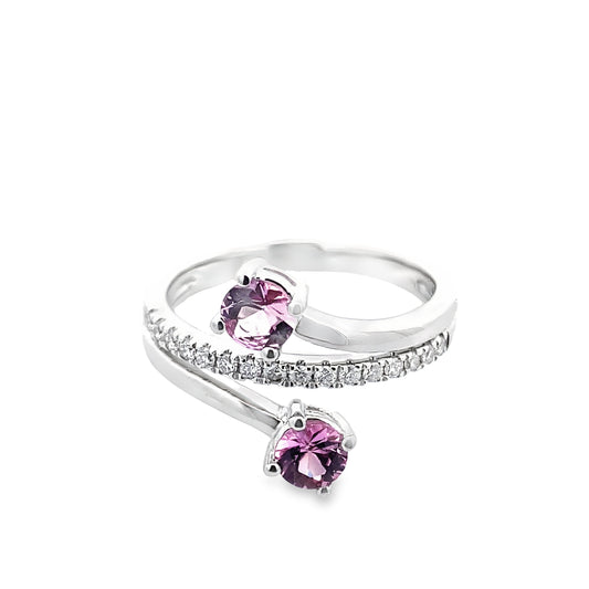 0.76 Psrd/0.17 Ctw Dird 14K White Gold Pink Sapphire & Dia Ring Size 7 2.8Dw