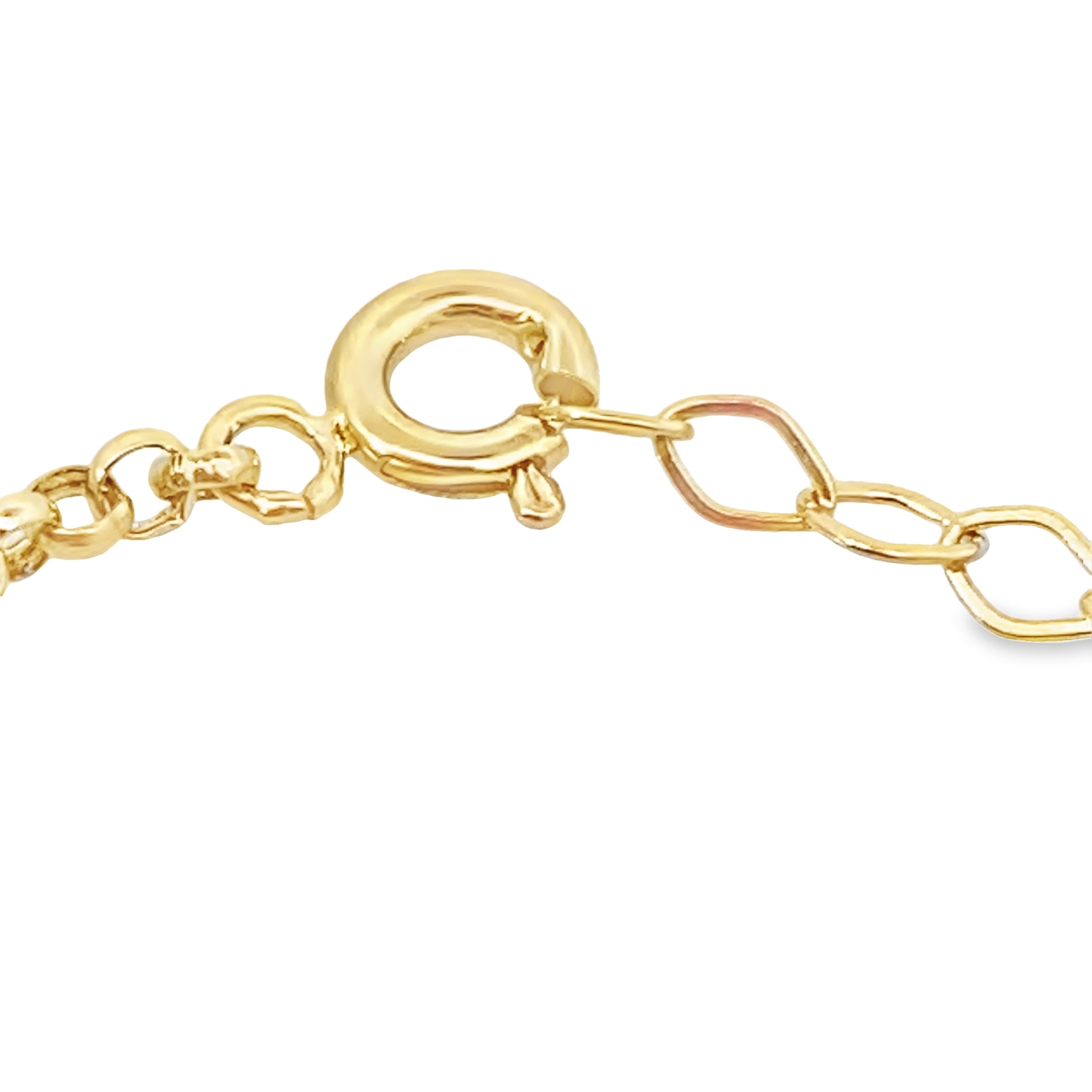 14K Yellow Gold Pink Flowers Baby Id Bracelet 5In 0.9Dwt