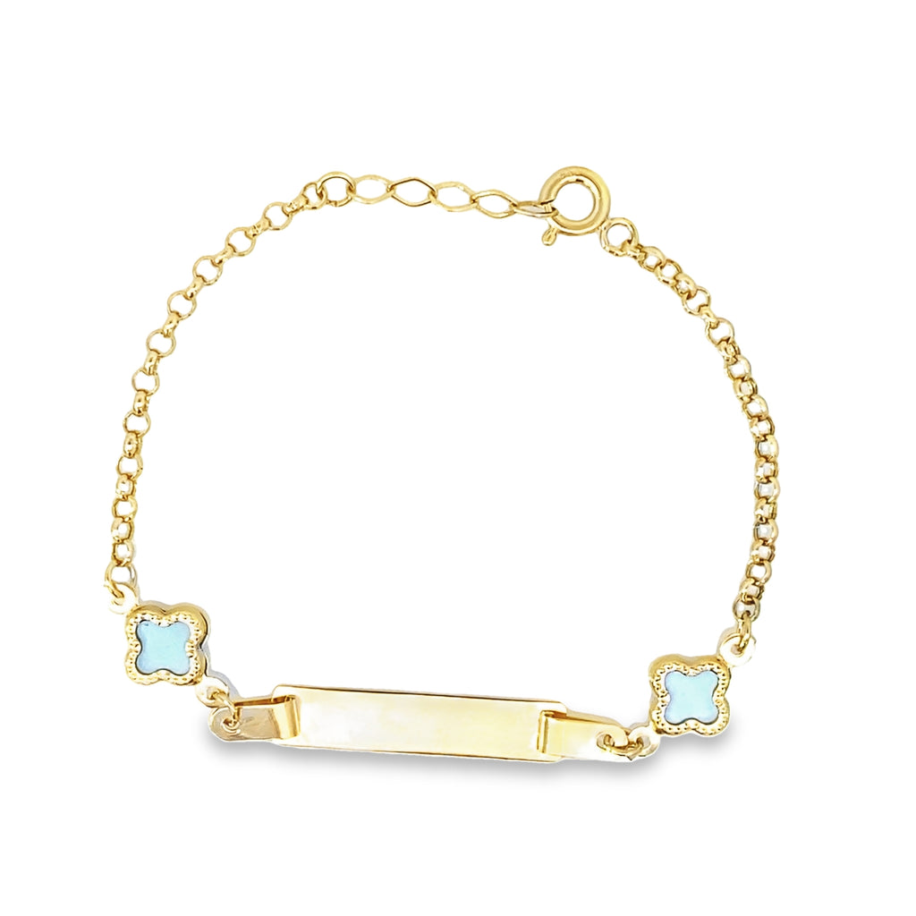 10K Yellow Gold Blue Flower Id Bracelet 5.5Mm 6In 0.9Dwt