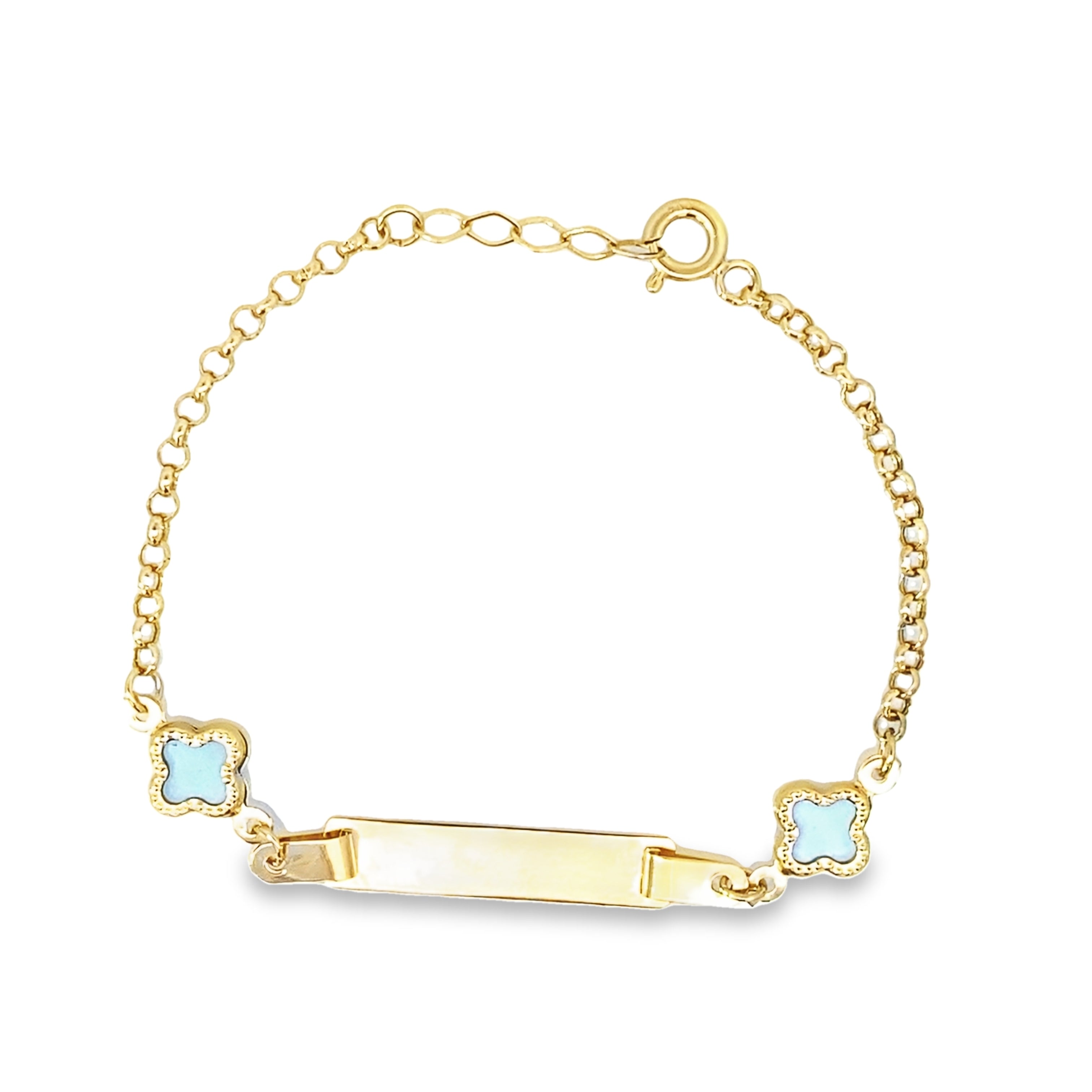 10K Yellow Gold Blue Flower Id Bracelet 5.5Mm 6In 0.9Dwt