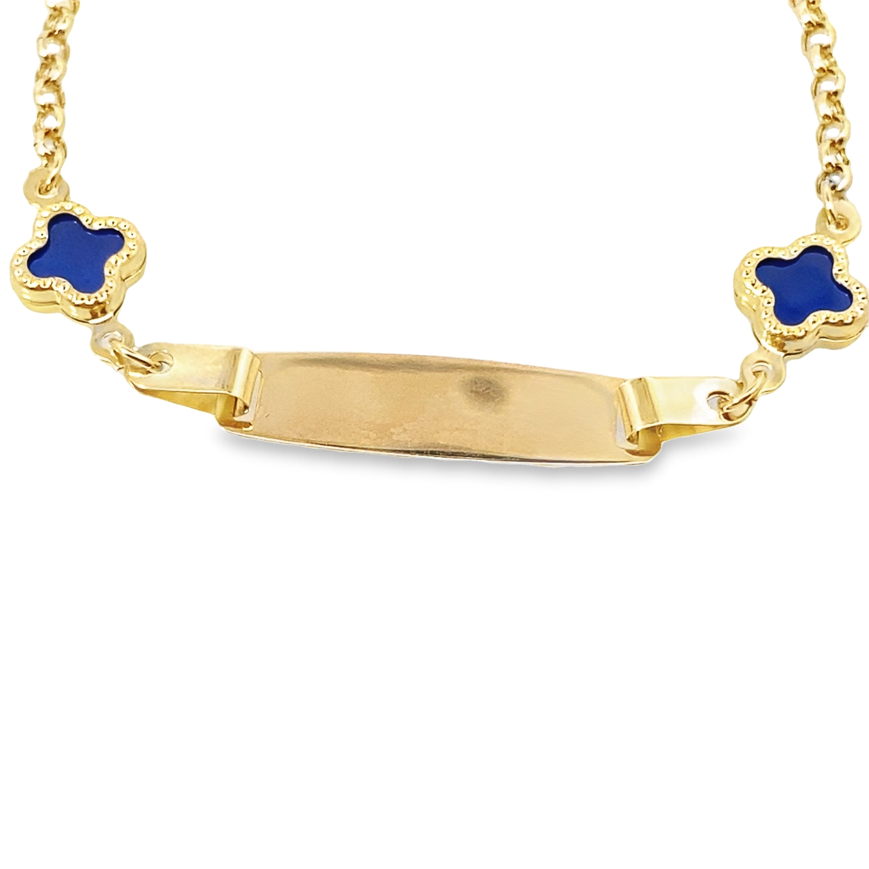 14K Yellow Gold Royal Blue Flowers Baby Id Bracelet 5In 0.9Dwt