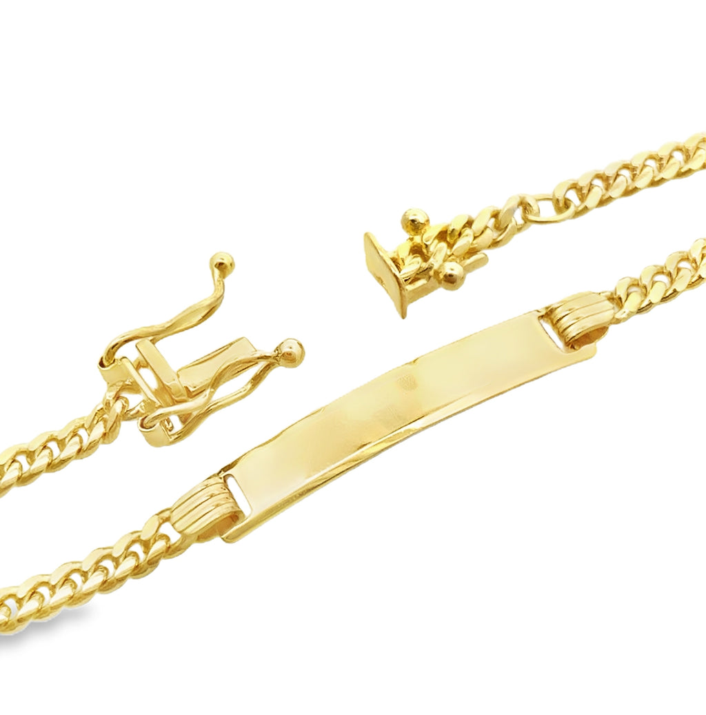 10K Yellow Gold Baby Cuban Link Id Bracelet 4Mm 5.5In 2.5Dwt