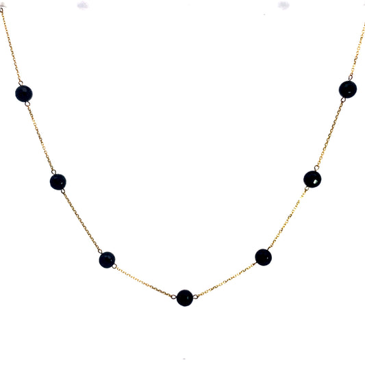 10K Yellow Gold 6Mm Faceted Ball Onyx Necklace 16In 2.8Dwt
