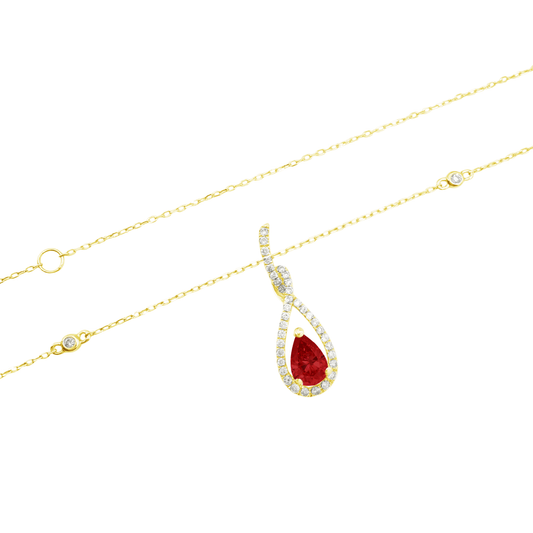 0.18Ct Dia 0.42Ct Ru 14K Yellow Gold Ruby Pendant Necklace 18In 1.2Dwt