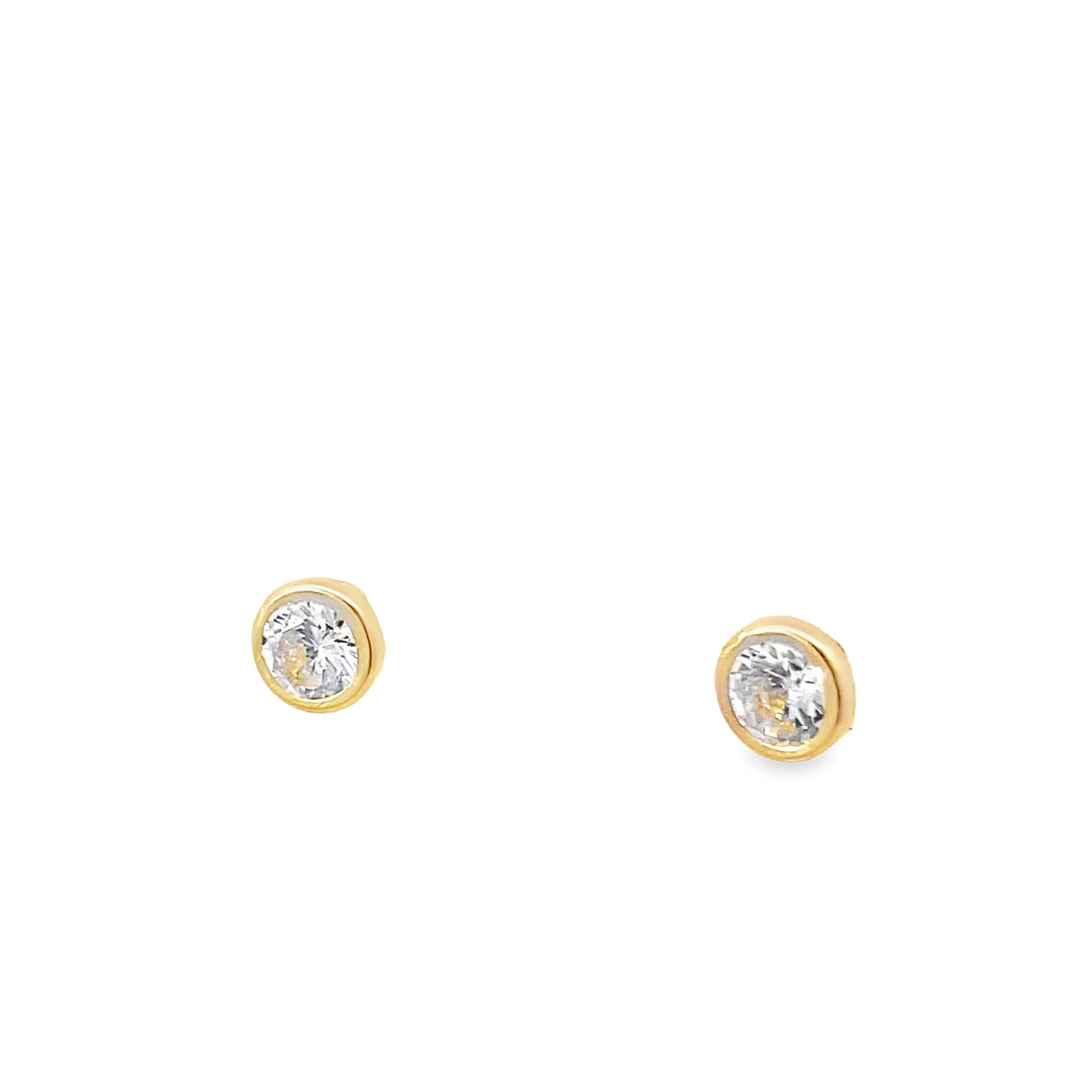 14K Yellow Gold Round Cz Bezel Baby Stud Earrings