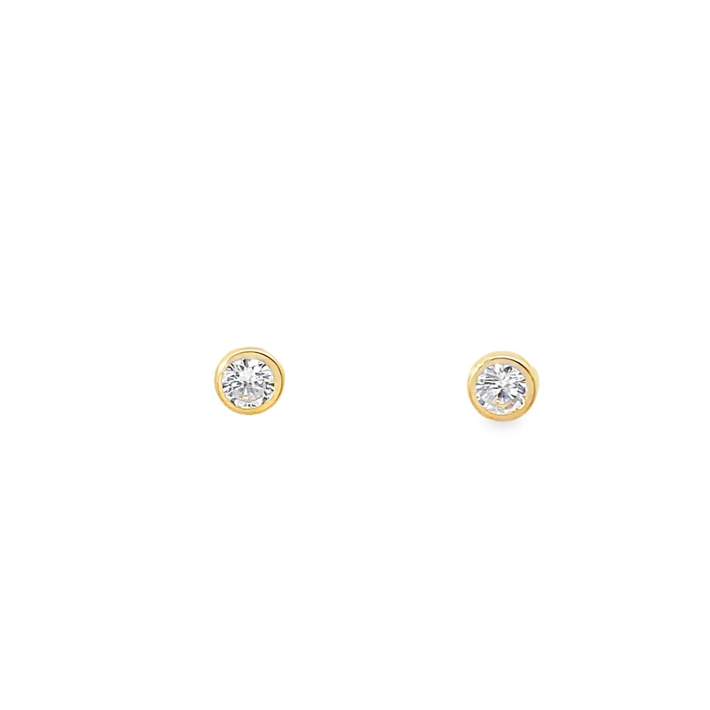 14K Yellow Gold Round Cz Bezel Baby Stud Earrings