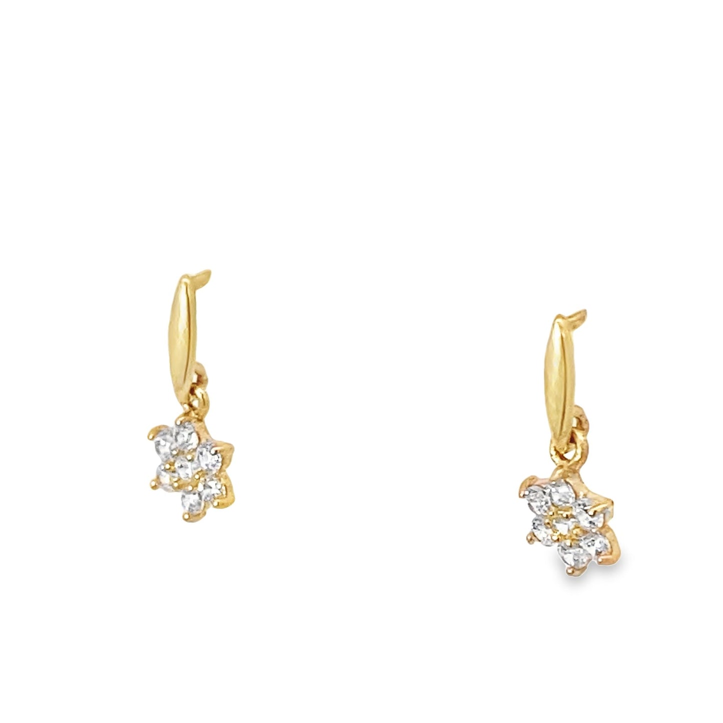 14K Yellow Gold Cz Flower Baby Dangle Earrings