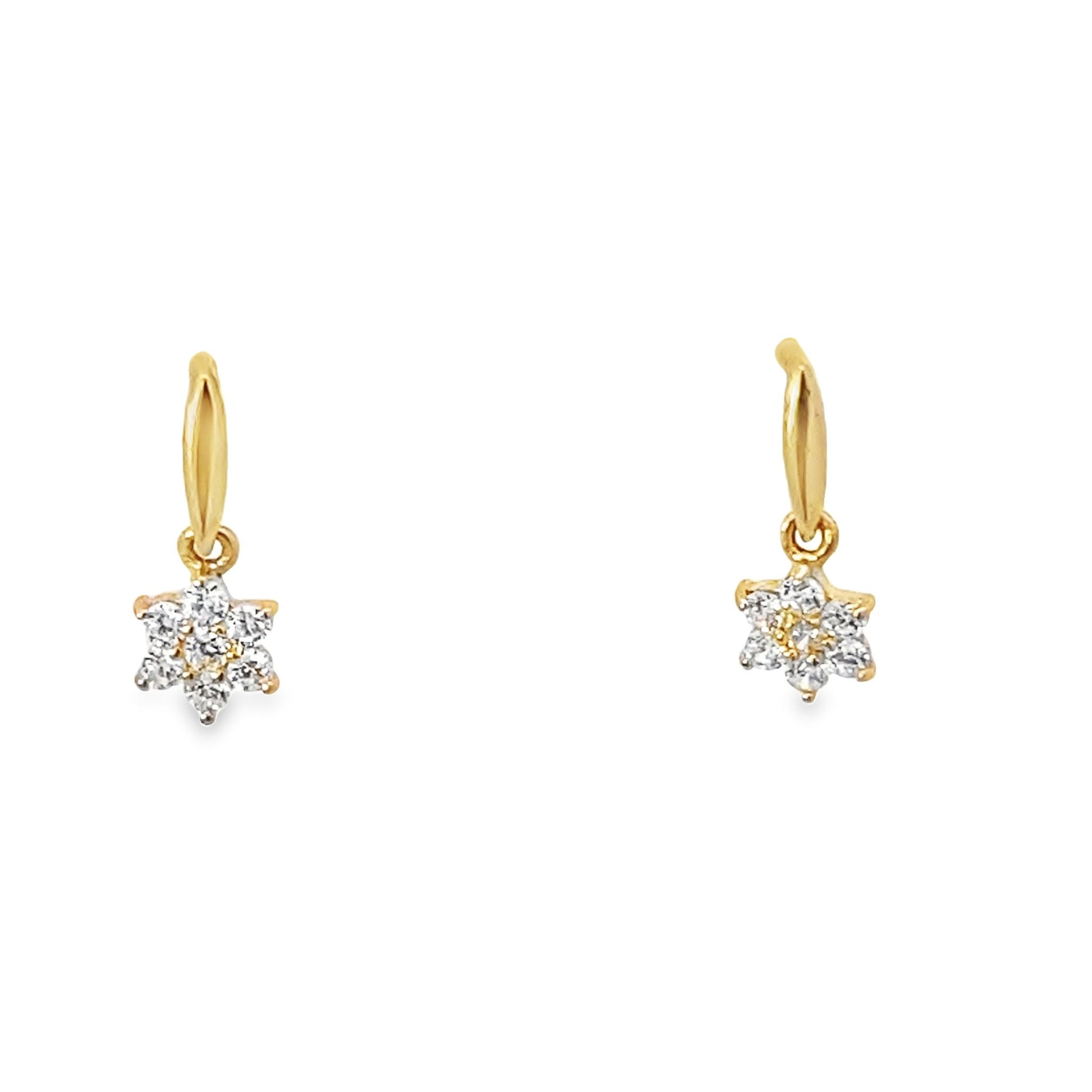 14K Yellow Gold Cz Flower Baby Dangle Earrings