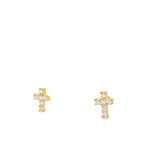 14K Yellow Gold Cz Baby Cross Stud Earrings