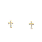 14K Yellow Gold Cz Baby Cross Stud Earrings