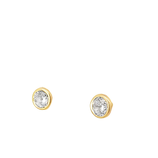 14K Yellow Gold Round Cz Bezel Baby Stud Earrings