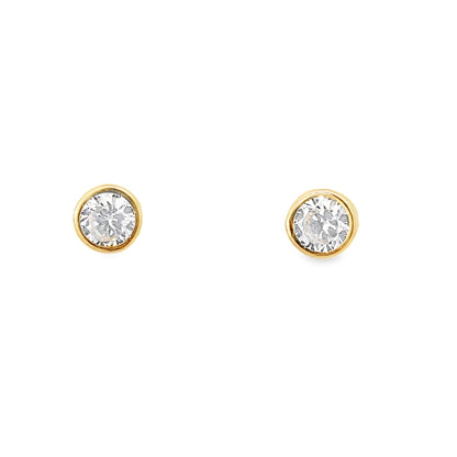 14K Yellow Gold Round Cz Bezel Baby Stud Earrings