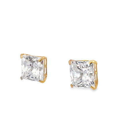 14K Yellow Gold Square Cz Stud Earrings