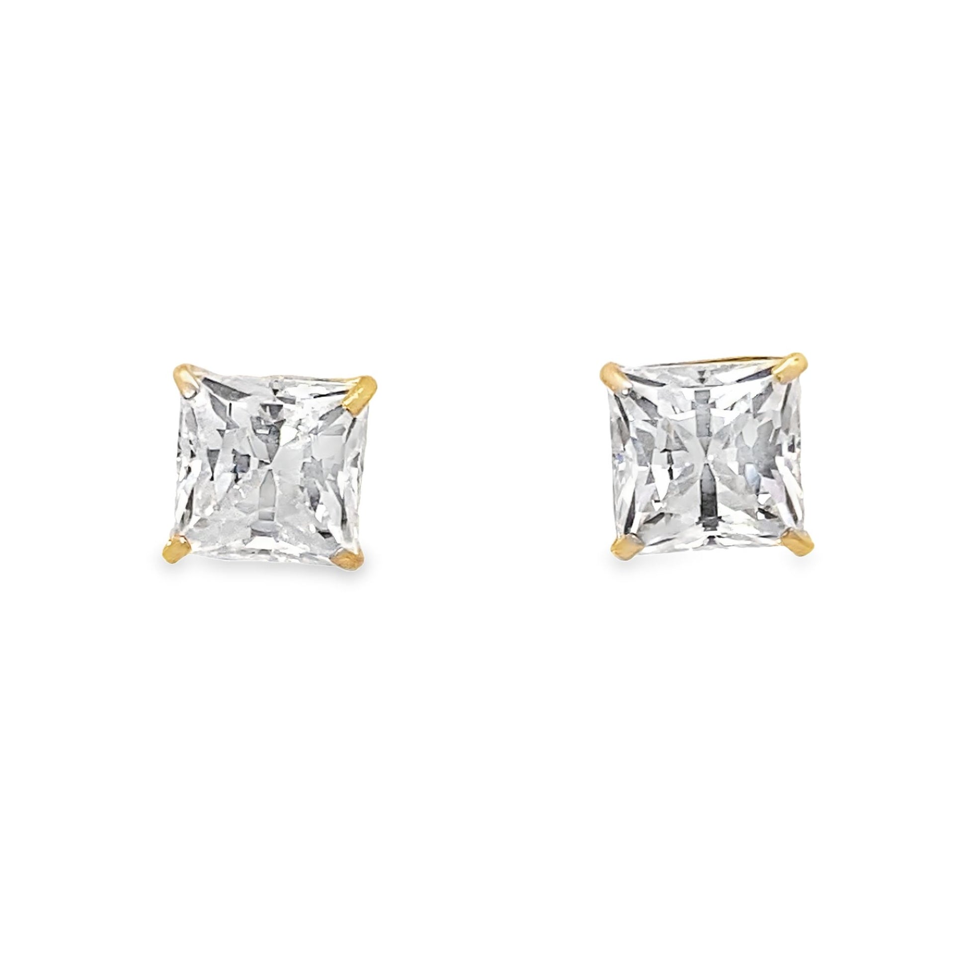 14K Yellow Gold Square Cz Stud Earrings