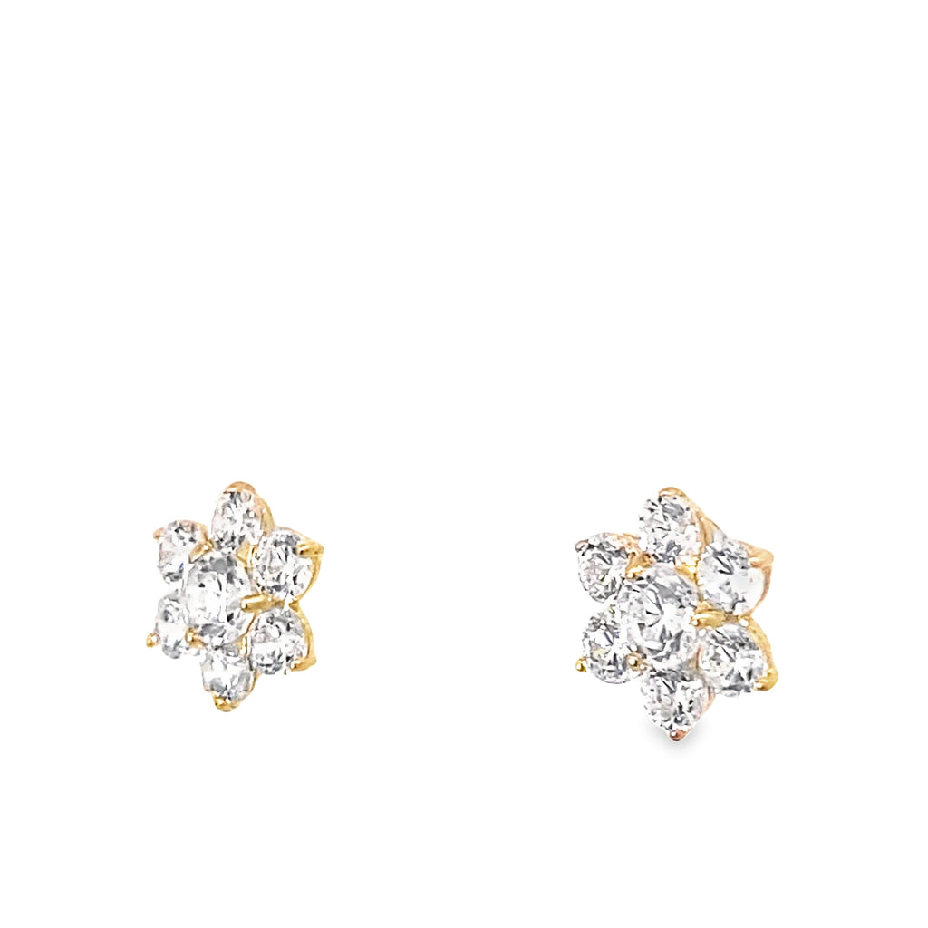 14K Yellow Gold Cz Flower Baby Stud Earrings