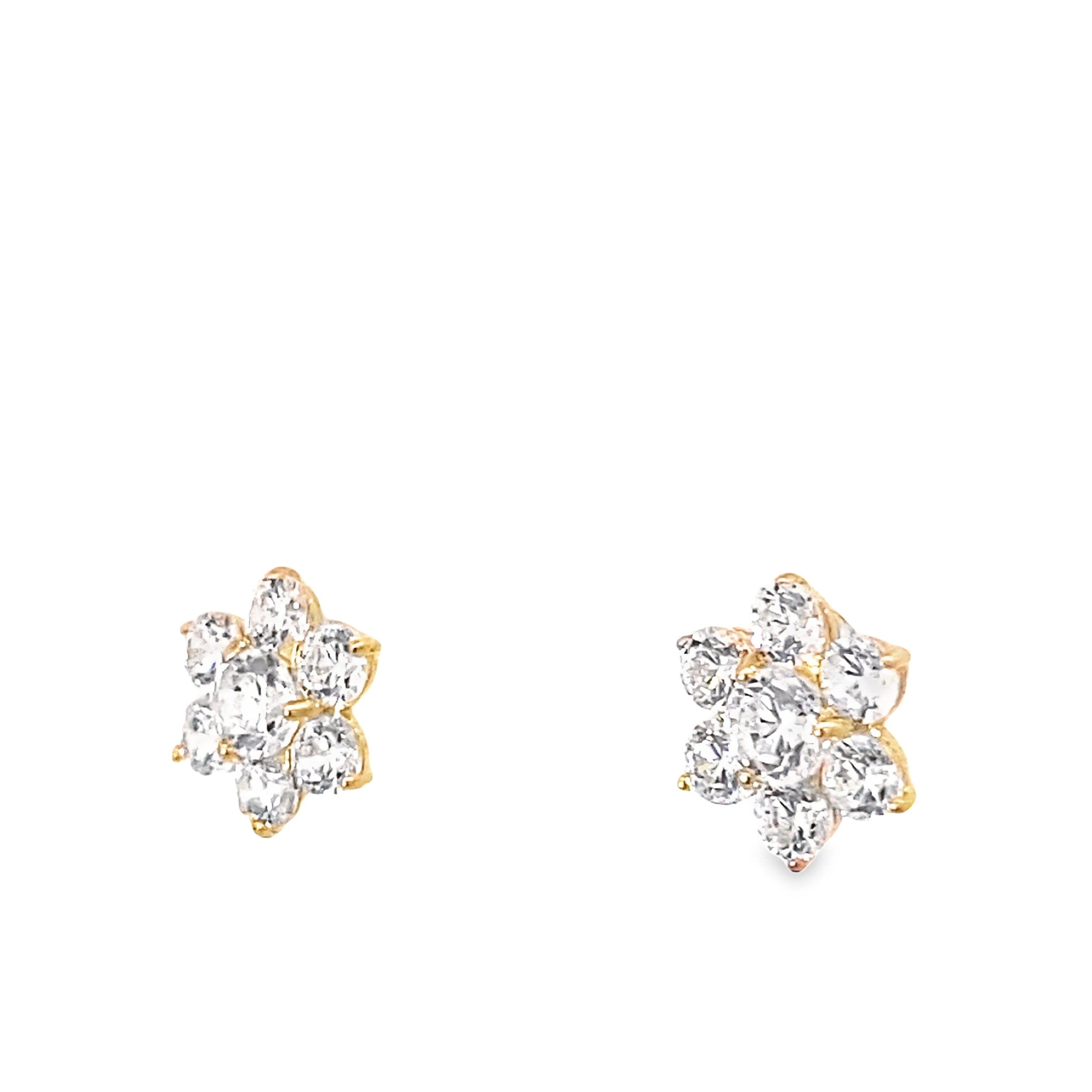 14K Yellow Gold Cz Flower Baby Stud Earrings