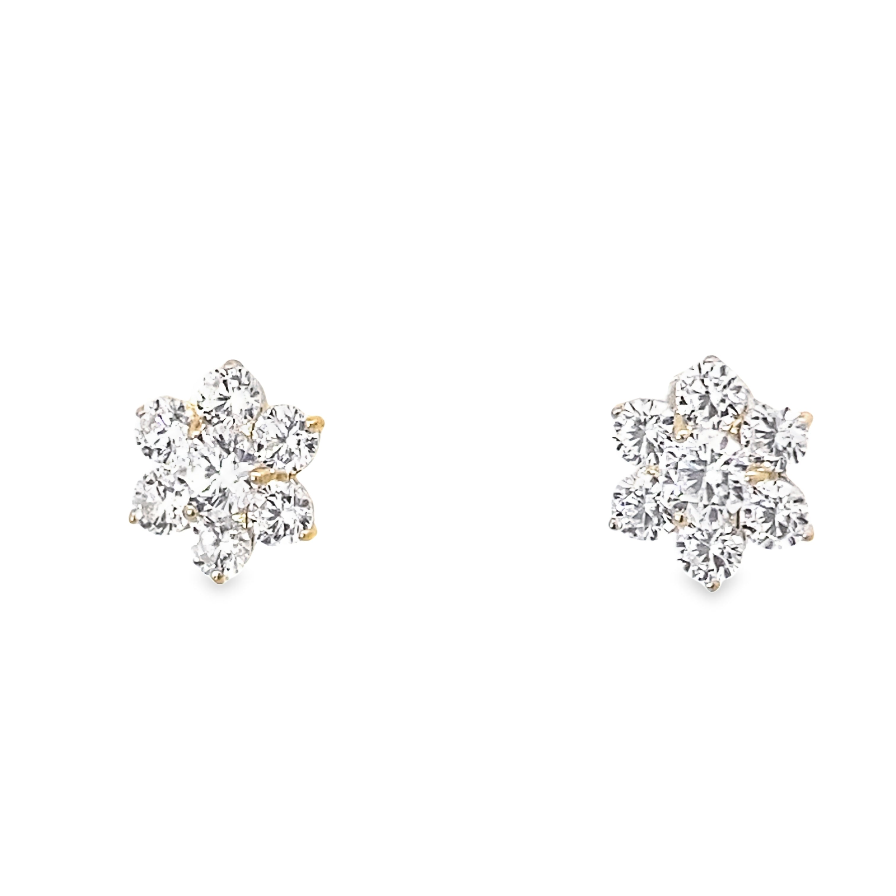 14K Yellow Gold Cz Flower Baby Stud Earrings