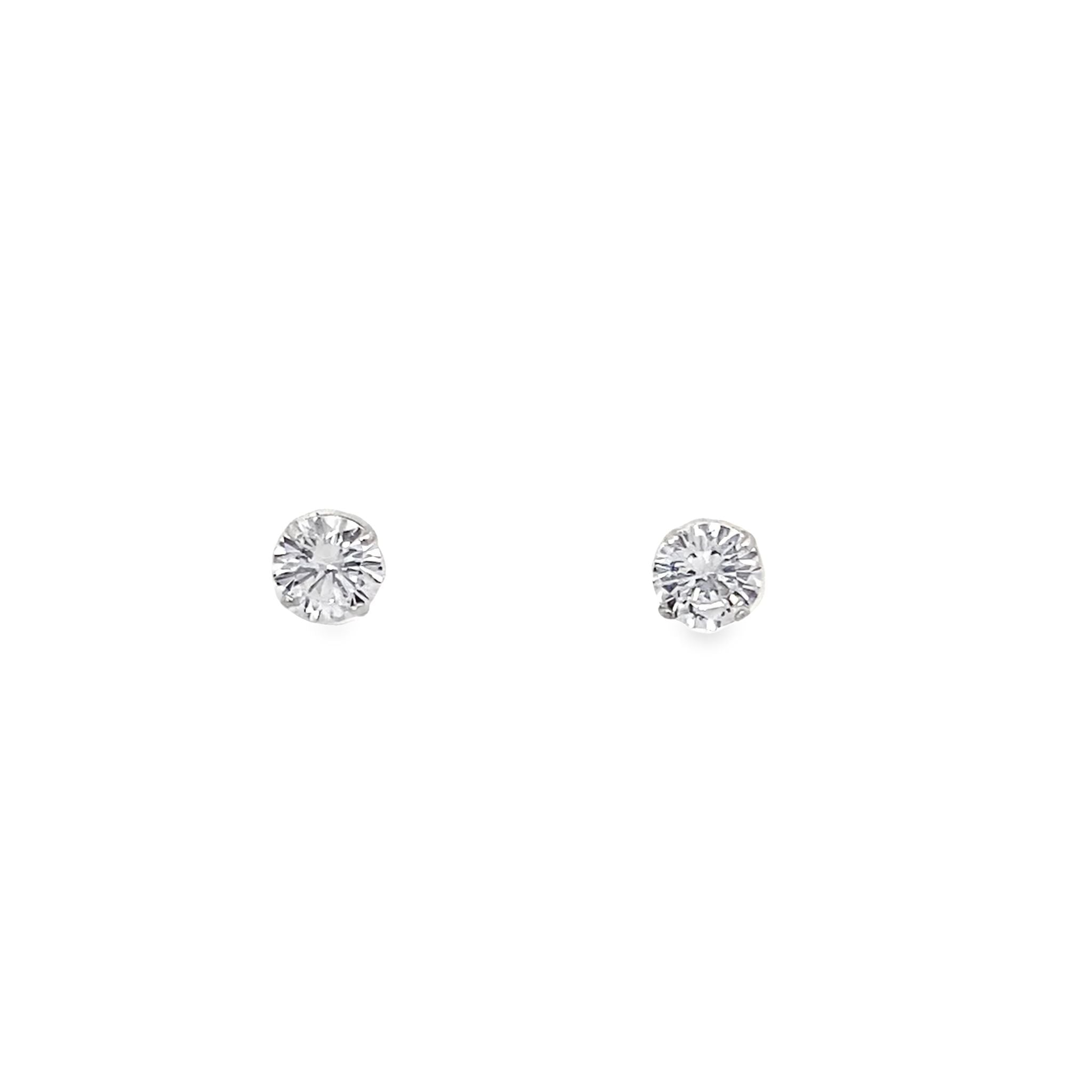 14K White Gold Round Cz Stud Earrings