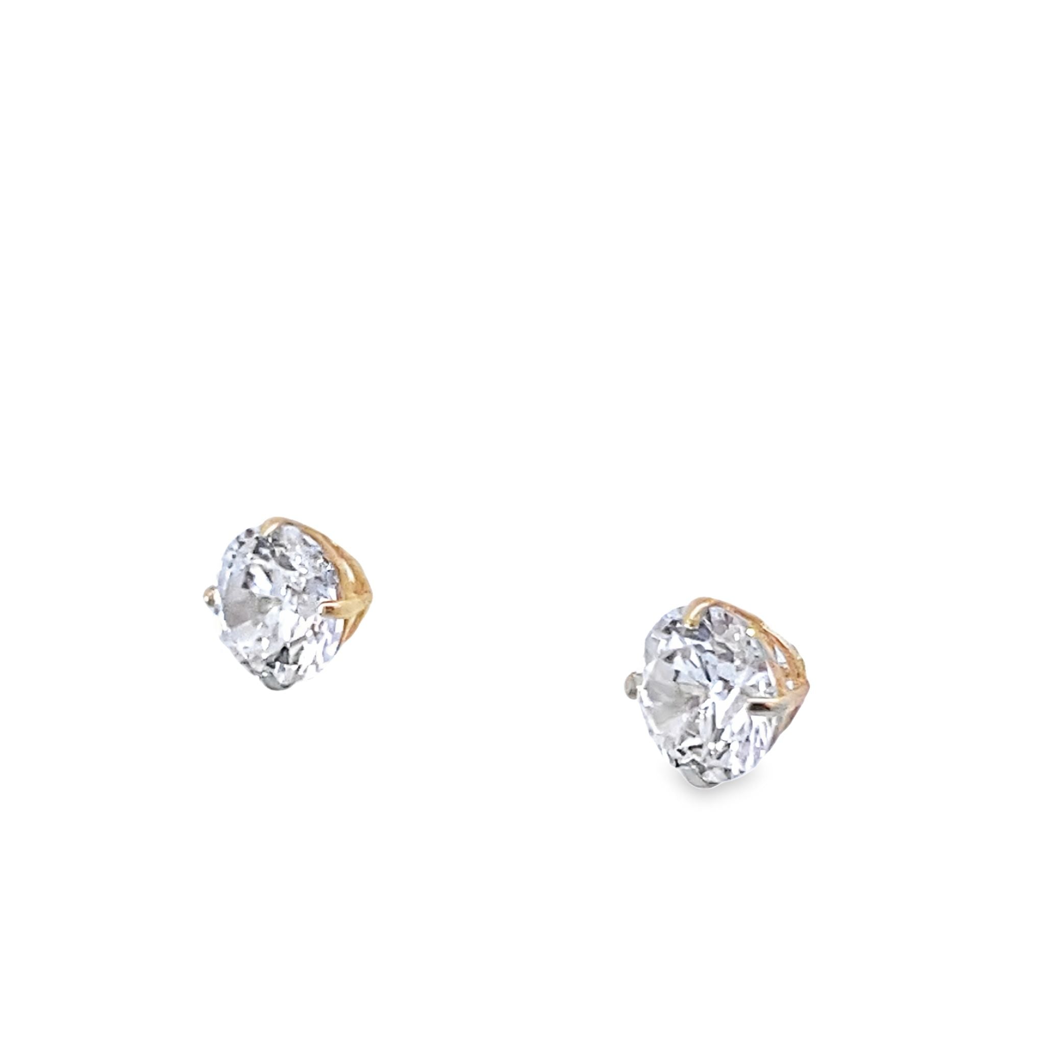 14K Yellow Gold Round Cz Stud Earrings