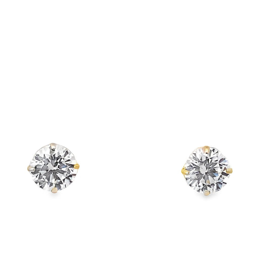 14K Yellow Gold Round Cz Stud Earrings
