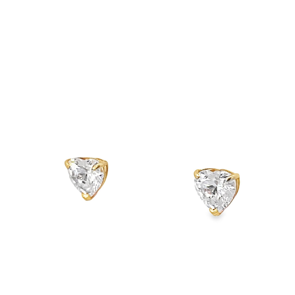 14K Yellow Gold Heart Shaped Cz Stud Earrings