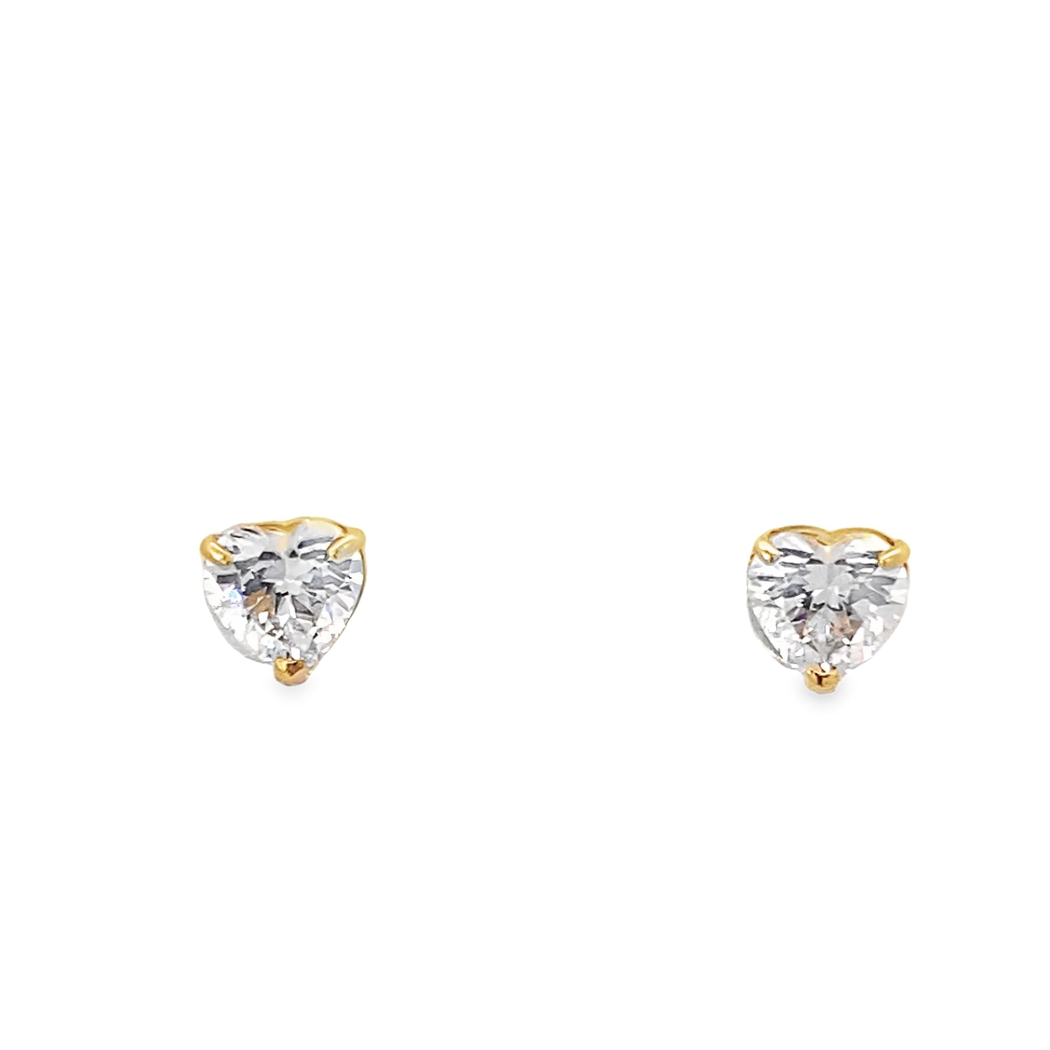 14K Yellow Gold Heart Shaped Cz Stud Earrings