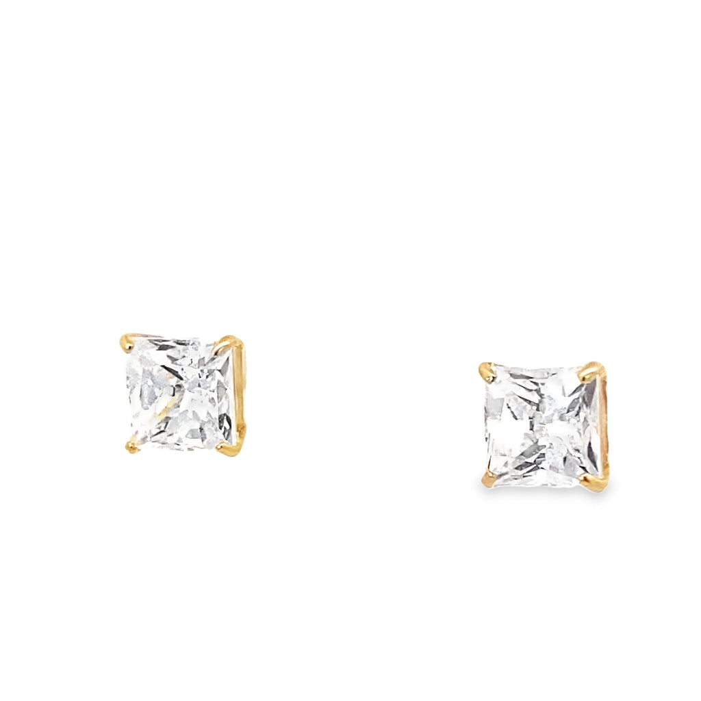 14K Yellow Gold Square Cz Stud Earrings