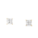 14K Yellow Gold Square Cz Stud Earrings