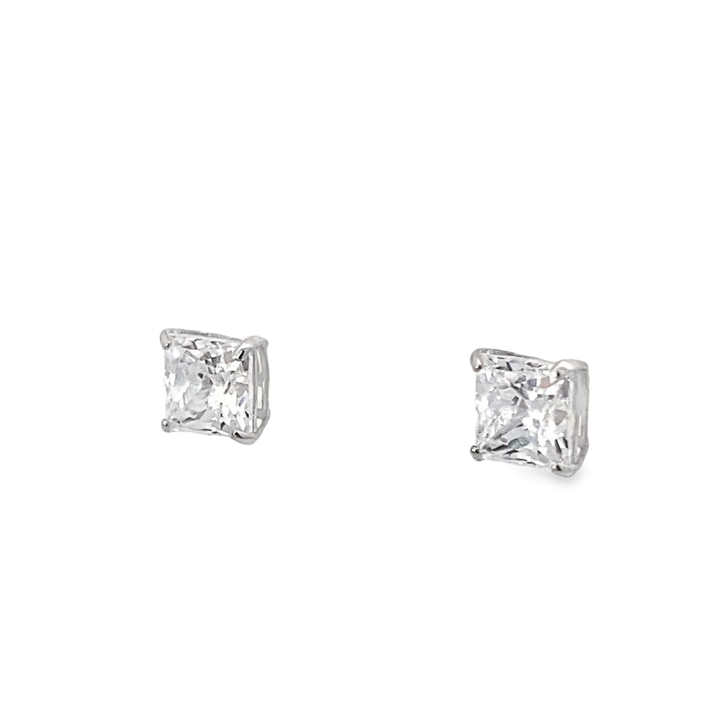 14K White Gold Square Cz Stud Earrings